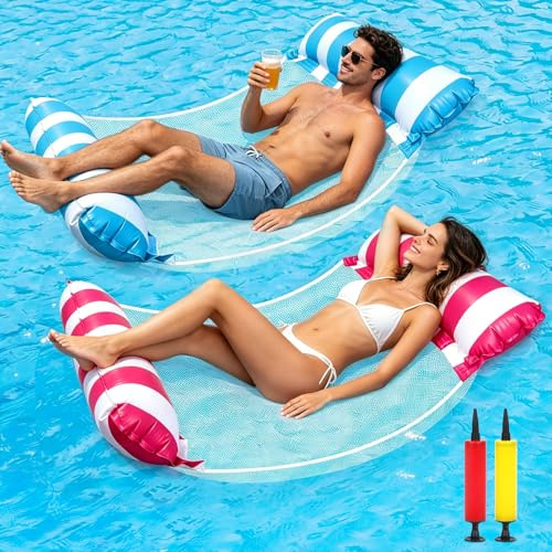LYPPUL Lot de 2 matelas gonflables pour piscine - XL - Avec 2 pompes à air - Hamac gonflable 4 en 1 - Jouet de piscine - Jouet d'eau pour adultes et enfants - Piscine - Plage