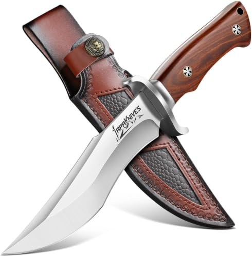 Japaknives M390 Stahl Outdoor Messer - 5mm Dick Full-Tang mit Lederscheide | Lang anhaltende Schärfe, Feststehende Klinge – Grosses Survival Messer für Bushcraft & Trekking, Männer Geschenk