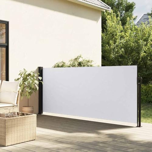 WITREE Toldo Lateral Retráctil con Enrollado Automático Protector Solar a Prueba de Viento, Protección de la Intimidad para Balcón, Jardin Blanco-117 x 300 cm