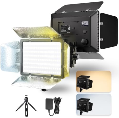 Mettlelite SL240B LED-Videoleuchte mit Barndoor & Mini-Stativ, ultrahelles zweifarbiges Panel, dimmbar 3200K-5600K CRI 95+, tragbares Studio-Beleuchtungsset für Fotografie, Video & Live-Streaming