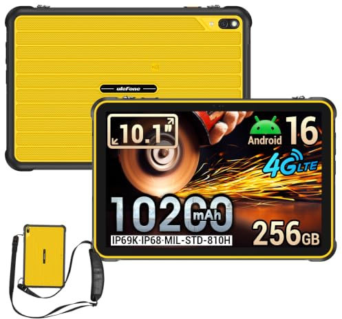 RugKing Pad 2 Pro Tablet Rugerizada Android 16, 10,1 Pulgadas 90Hz, Rugged Tablet 10200mAh, 16GB+256GB/2TB, Cámara 48MP, IP68 Estanca, Ranura 3 Tarjetas, Doble SIM 4G/WiFi/GPS/OTG/NFC,Amarillo