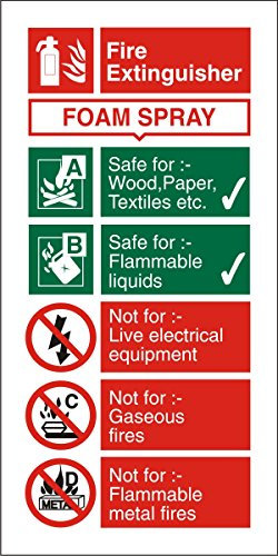 Seco Foam Spray Fire Extinguisher Sign, 100mm x 200mm - 1mm Semi Rigid Plastic, White