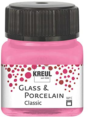 KREUL 16209 - Vidrio y porcelana Rosa clásico, en bote de 20 ml, pintura brillante al agua para vidrio y porcelana, de secado rápido, opaca