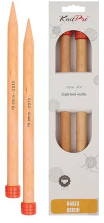 KnitPro Basix Beech Single Pointed Needles 14 (35cm) | 15.00mm