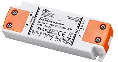 Goobay Trafo 24V (DC) für 0,5 bis 20 Watt LED-Lampen, 1 Stück, 30612, Kunststoff, W, Weiss