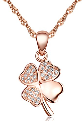 Unendlich U Collana a quadrifoglio decorata con zirconi cubici in argento Sterling 925, in oro rosa, per donna e ragazza, come regalo, zircone, ossido di zirconio, Zirconia, ossido di zirconio