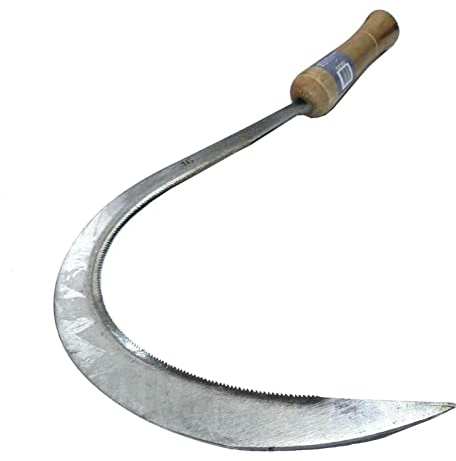 Falcetto , Falce classico manico legno , e lama seghettata lunga 16 ( 40cm )