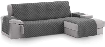 Textil-home MALU Chaise Longue Sofa Bezug, Schutz für Rechtsarm Gesteppte Sofas - sofaueberwurf L Form - Größe -240cm. Farbe Grau (Vorderansicht)