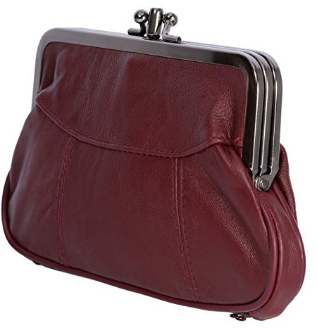 Christian Wippermann Echt Leder Damen Geldbörse mit Clipverschluss 17x10x2-4 cm - Spangengeldbörse mit Reißverschlussfächern - Portemonnaie mit Clip - Elegante Klippbörse Leder für Damen Weinrot