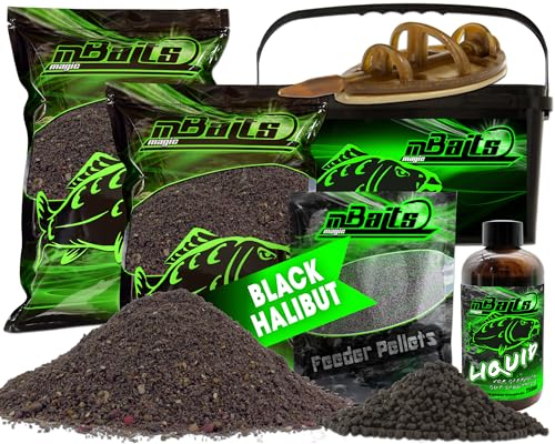 Angel-Berger Magic Baits Method Feeder Futterset Groundbait Liquid Pellets Futterkorb Futtermittel (Black Halibut)