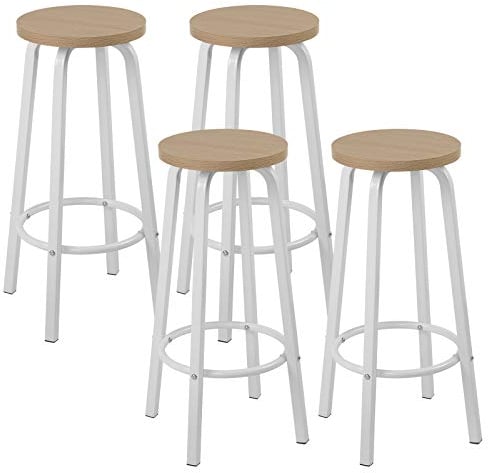 WOLTU 4X Barhocker Barstuhl Bistrohocker Tresenhocker runde Sitzfläche aus MDF Gestell aus Metall Natur Hell Eiche BH237hei-4