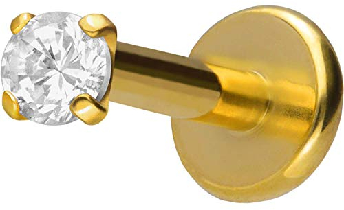 PIERCINGLINE Titan Labret Stecker Gewinde EINGEFASSTER KRISTALL Goldfarben 2,5 x 1,2 x 8 mm Piercing Lippe Nase Ohr
