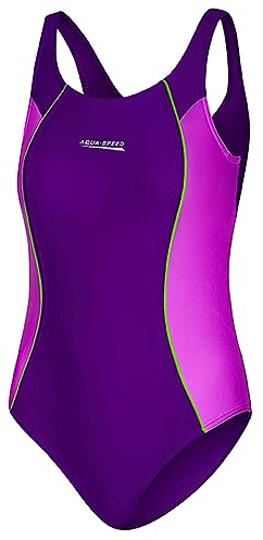Aqua Speed One Piece Swimsuits Girls | Schwimmanzug Mädchen | Mädcheneinteiler | Badeanzug Kinder UV-Schutz | Kinderbademode | Violet - Dark Violet - Green - 48 | Gr. 134 cm | Luna