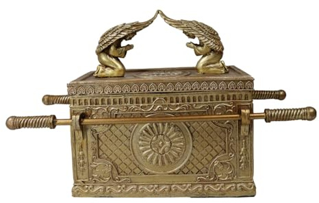 Ebros - Figura decorativa religiosa de arca sagrada del pacto con diez mandamientos, vara de arón y manna, color dorado mate