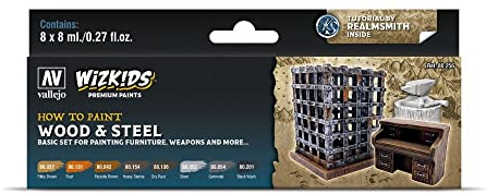 Acrylicos Vallejo WizKids 080256 Lot de 8 peintures pour bois et acier 8 ml 8 ml