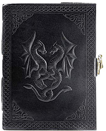 Komal’s Passion Leather Handgemachtes Leder Double Dragon Journal/Notizbuch Tagebuch/Gebundener täglicher Notizblock für Männer & Frauen Ungefüttertes Papiermedium (8 x 6, Black)