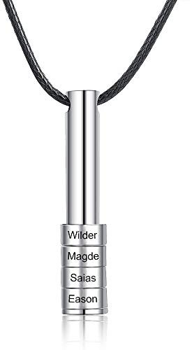 kaululu Personalisierte Ketten für Herren Damen Anhänger mit 1-9 Namen Gravur fur Paar BFF Familie Kette Personalisiert für Männer Namenskette (Silver, 4 Ring)