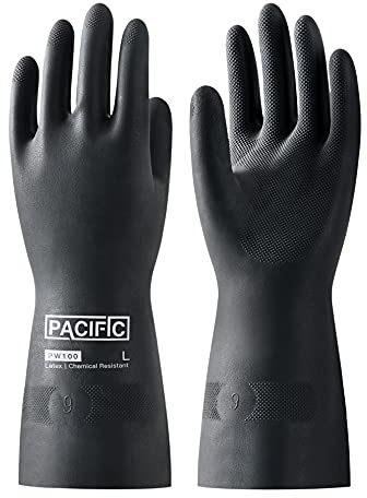 PACIFIC PPE Chemical Resistant Gloves, Heavy Duty Industrial Rubber Gloves, Resist Acid, Alkali and Oil, 12.6, Large