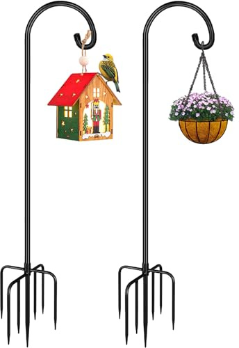 Derkniel Shepherd Hook 108 Inch Tall Heavy-Duty Metal Garden Hanging Pole Stake for Bird Feeder Pole Plant Baskets, Black (2 Pack)