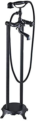 SHUGUANG Robinet de Baignoire sur Pied Rétro Mitigeur de Baignoire Ilot Autoportante Mitigeur de Douche Au Sol avec Douchette, Laiton Double Poignée Robinet de Douche,Black Bronze