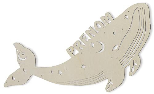 Lampe Murale En Bois Gravé - Veilleuse Déco Baleine Avec Prénom Personnalisable - Idée De Cadeau Pour Anniversaires, Baptêmes, Naissance