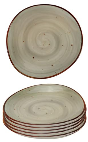 Kadum Keramik Teller 6-er Set | Essteller mit Farbglasur Ø 21 cm | Vorspeisenteller Speiseteller Frühstücksteller | 6 Kuchenteller | Salatteller Dessertteller (Creme)