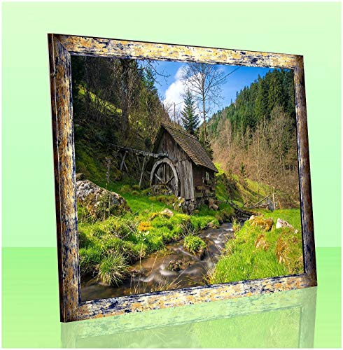 Puzzello Puzzlerahmen Bilderrahmen Posterrahmen 48x68 cm Blau Gold Meliert 68x48 cm mit klarem Kunstglas