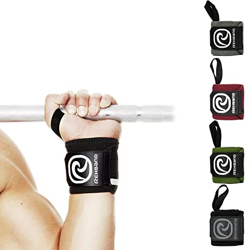 Rehband Handgelenk Bandagen Wrist Wraps für Kraftsport 45 cm, stabilisierende Gym Handgelenkbandage schützt vor Abknicken bei Druckübungen wie Bankdrücken & Schulterdrücken, Color:Steel Grey