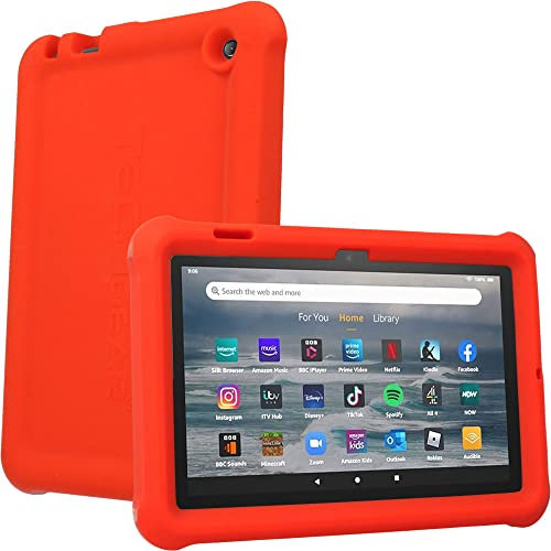 TECHGEAR Bumper Coque pour Nouvelle Tablette Fire 7 12ème génération 2022, Enfants Coque de Protection Silicone Caoutchouc Résistante aux Chocs, Bords et Coins Renforcés + Film de Protection [Rouge]