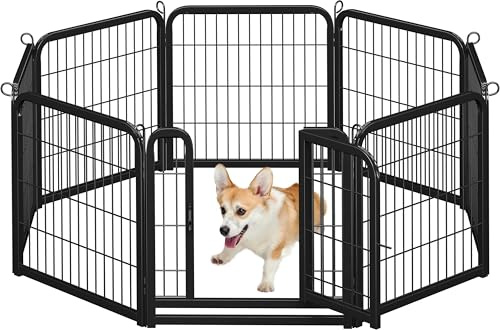 Yaheetech Heavy Duty Dog Pen Indoor/Outdoor, 8 Panels, 60x60 cm W/H, Black | Reinforced Puppy Pen, Multiple Sizes, Flexible Layouts, Simple Setup, Garden, Yard & Camping, for Small to Medium Dogs