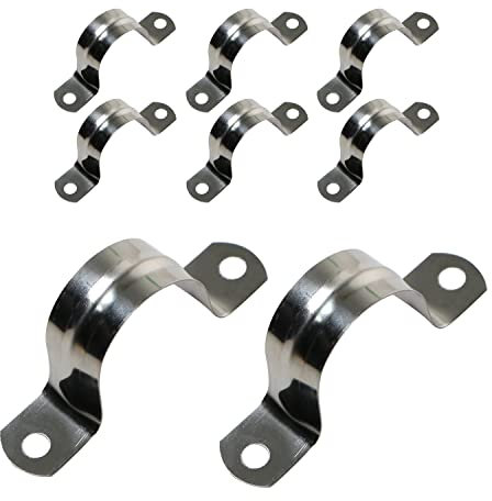 Ohamtes 8PCS 35mm(1-3/8) Pipe Band Clamps, 201 Stainless Steel Pipe Clamps, Two Hole Pipe Band Tension Clamps, U-Shaped Pipe Clips, Saddle Clamps