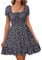 Livonmone Womens Summer Casual Sweetheart Neckline Puff Sleeve Floral Print High Waist Dress Boho Beach Mini Short Dresses (Navy, XL)