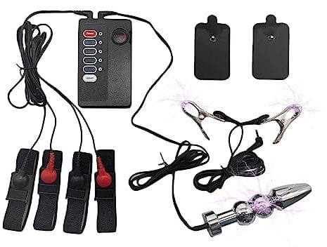 Elektrostimulation Set, Elektro Shock Analplug Analdildo Penisring Masturbation Massage Pads Nippelklemmen Reizstrom-Set Brust Prostata Massagegerät für Frauen Männer Paare