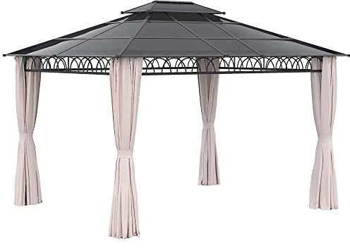 Outsunny Cenador para Jardín 3,6x3 m con Marco de Alumnio Pabellón para Exterior con Techo de Policarbonato Anti-UV Gazebo para Fiestas Eventos Caqui