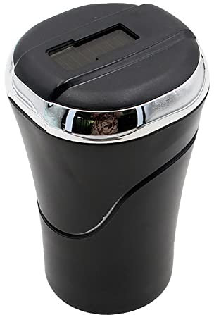 ISAKEN Solar Auto Aschenbecher mit Deckel, Tragbarer Edelstahl Fahrzeug Rauchfreien Aschenbecher mit LED Beleuchtet, Einfache Reinigung Abnehmbarer Aschenbecher für Auto, Haus, Büro