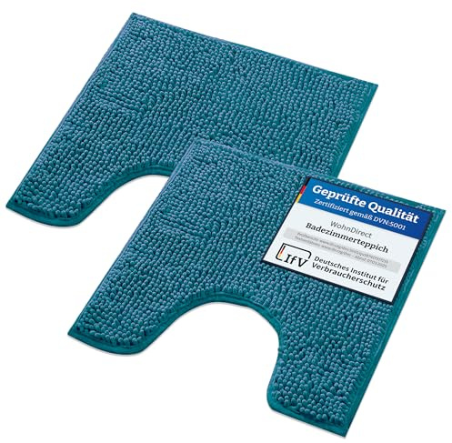 WohnDirect Badematten Set 2 teilig - Petrol 45 x 45 cm MIT WC-Ausschnitt - rutschfest & Waschbar - Badvorleger, Badezimmerteppich, WC Vorleger
