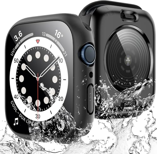 TAURI 2 Pack Funda Impermeables para Apple Watch SE 3/2/1, Series 6/5/4 40 mm, [Resistentes a Golpes 360°] con protector de pantalla de cristal templado 9H, Funda Delgada PC de 40 mm - Transparente