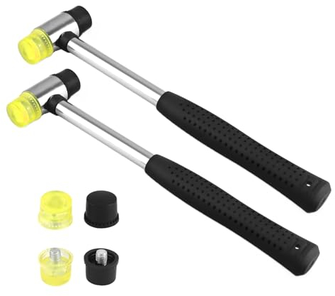 2 Pezzi 25 mm Martello Gomma, Piccolo Nylon Martello Con 4 Teste di Martello di Ricambio con Impugnatura in Gomma Antiscivolo, Per Legno, Plastica, Pelle