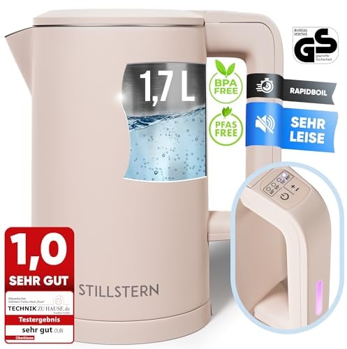 Stillstern Wasserkocher mit Temperatureinstellung [1,7L | 40-55-70-85-100°C], 12 Std. Warmhalten, Präzisionsausguss aus Edelstahl, Anti-Fingerprint, Schnelles Aufheizen [2200W], Leise, Stabiler Halt