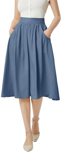 Belle Poque Büro Arbeit Röcke für Damen Hohe Taille A-Linie Knielanger Rock mit Taschen Denim Blau BP0926-05 L