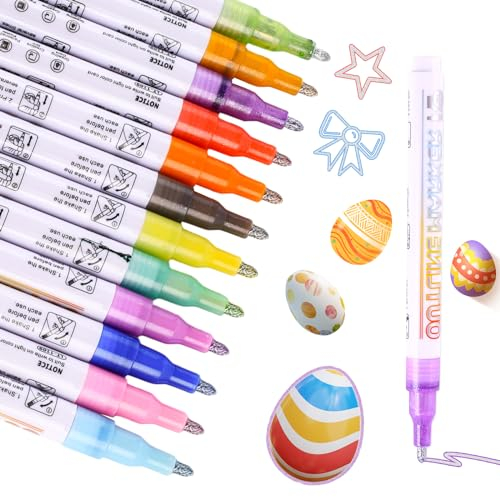 Bubuny Rotuladores Purpurina 12 Colores, Regalo Niña 4-12 Años, Kit Lettering Metalicos, Mágicos Doble Línea para Pintar, con Purpurina de Colores