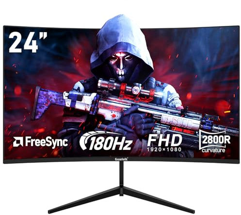 Gawfolk 24 Inch Curved PC Gaming Monitors 180hz, FHD 1080p 1ms without Bezel, freesync, 100% sRGB,178 ° Angle View HDMI DisplayPort, Compatible with Mural VESA75*75MM - Black