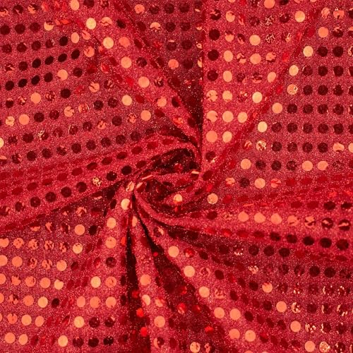 Paillettenstoff, Kreise 6mm, Meterware, Dekostoff, Kostümstoff. glänzend rot (Länge am Stück: ab 100cm / Breite: 100cm)