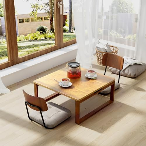 sogesfurniture Bambus Beistelltisch Couchtisch mit faltbaren Beinen, Klappbarer Kaffeetisch Laptoptisch für Wohnzimmer Tatami, Betttisch für Lesen oder Frühstücks, 70x70x31cm