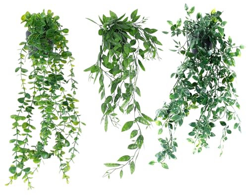 MEYDLL Plantas Artificiales, 3 Piezas Plantas Artificiale Colgantes de Hiedra con Macetas Plantas Artificiales sin Mantenimiento Vid para el Jardín del Hogar Decoración Interior y Exterior (Verde 2)