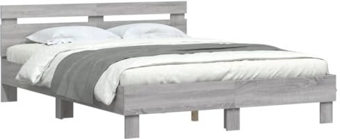 vidaXL Cadre de Lit avec Tête de Lit et LED, Lit Double avec Sommier à Lattes, Lit Adulte de Chambre, Sonoma Gris 140x190 cm Bois d'Ingénierie