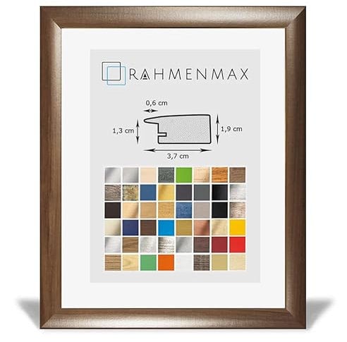 RahmenMax® Toskana Bilderrahmen Holz 60x90 cm zum Aufhängen/Bilderrahmen Maßanfertigung möglich/MDF Posterrahmen/Bilder Rahmen in Nussbaum dunkel Dekor mit Acrylglas/Puzzle Rahmen
