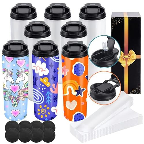 Joyclub 8 Pack Sublimation Water Bottle Blanks Dual Opening 20 oz Sublimation Tumblers with Leakproof Lid and Straw Insulated Stainless Steel Sports Cups