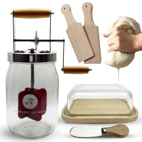 Butter Churn - Butter Dish with lid, Cheese Cloth, Two Butter Paddles, Butter Knife Spreader - Butter Churner - Create your Delicious Homemade Butter with our Butter Maker - Butter Churner