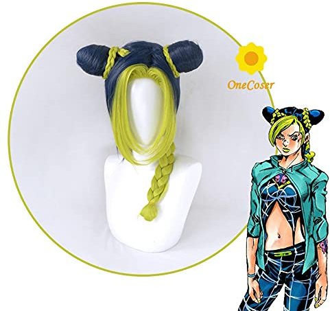 HBYLEE-Wig for cosplay Anime Coser Wig JOJO's Bizarre Adventure Jolyne Cujoh Cosplay Blue Green Braid Wig Heat Resistant Fibre Hair + Wig Cap Party Props Men Women